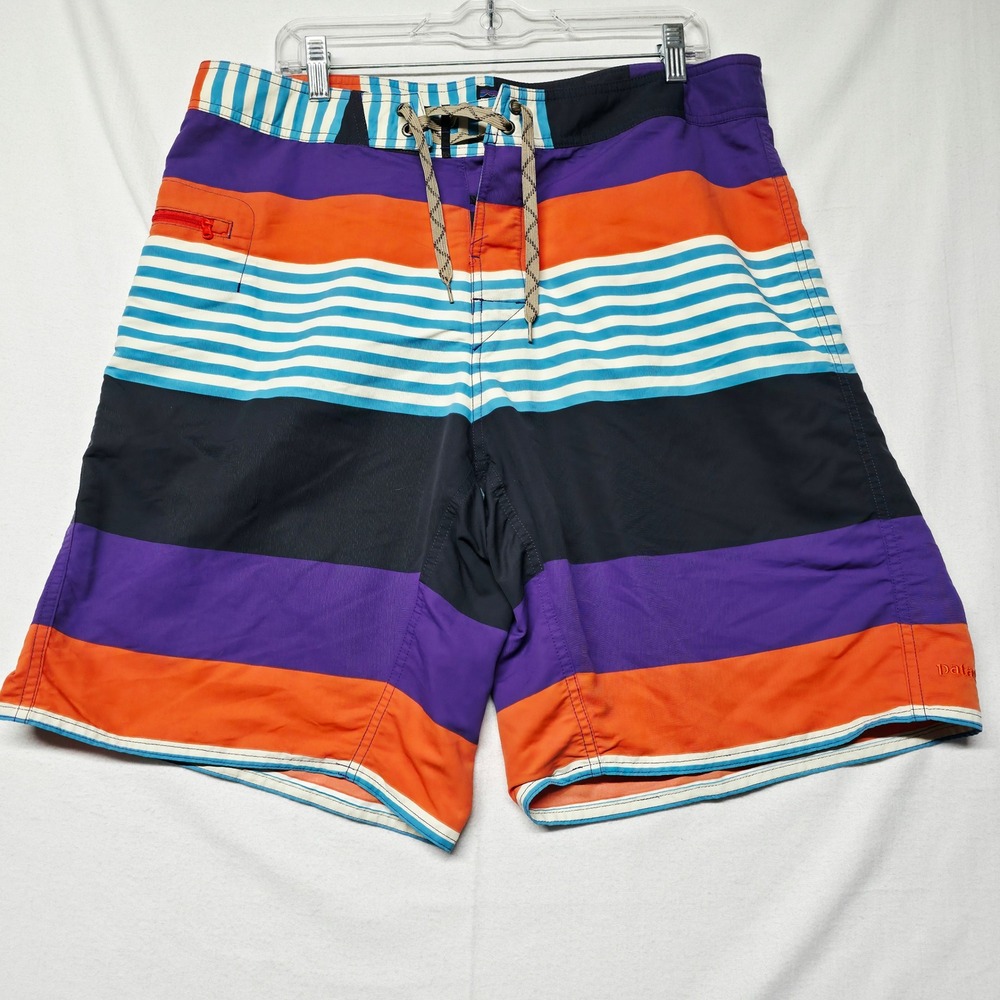 Patagonia Board Shorts Men's 36 Multi Color Striped‎ Nylon Trunks Lace Up Front